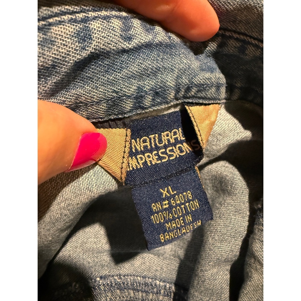 Natural Impressions Denim Shirt Women XL Blue Good Patriotic Stars Americana - Picture 2 of 10